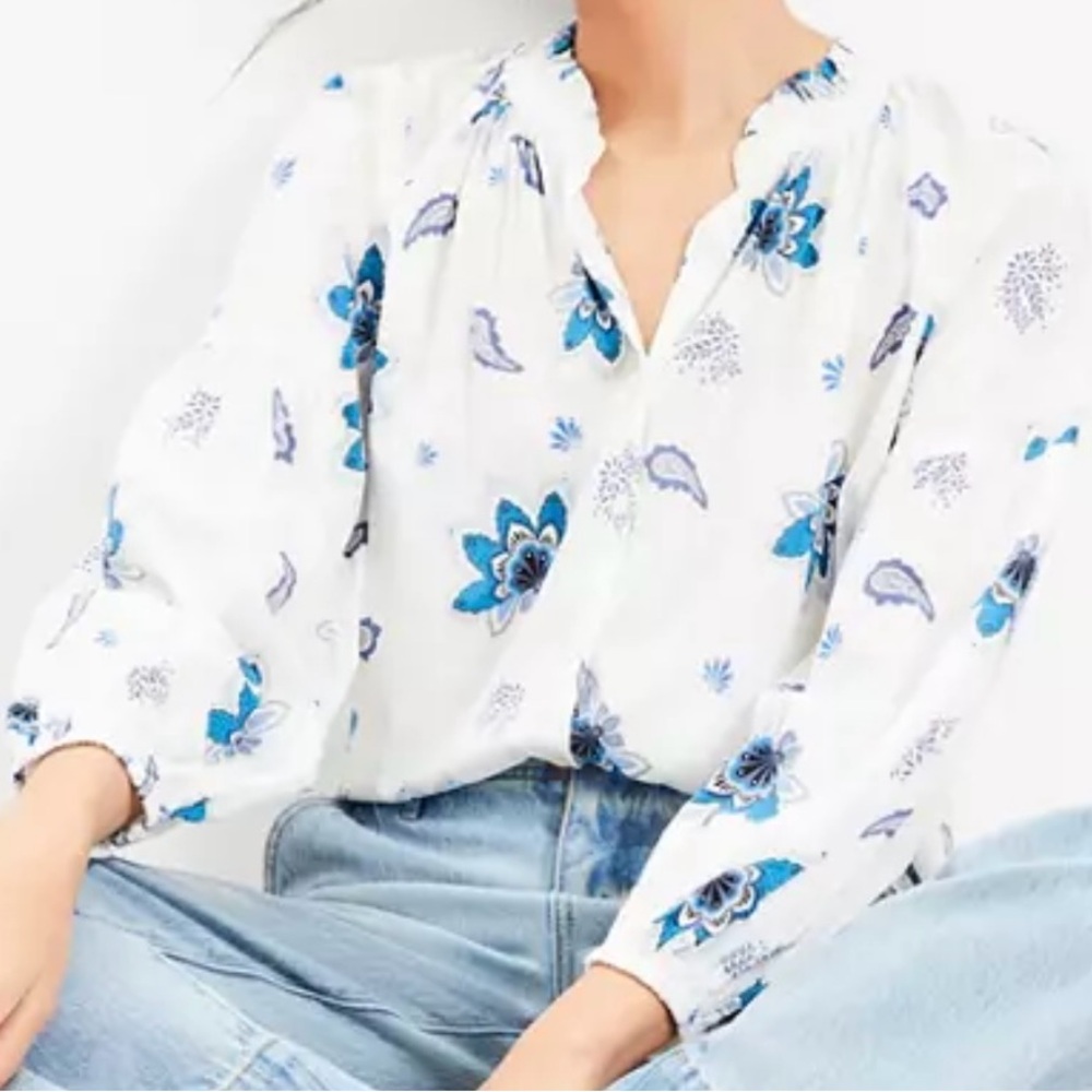 LOFT Blue and White Floral Blouse